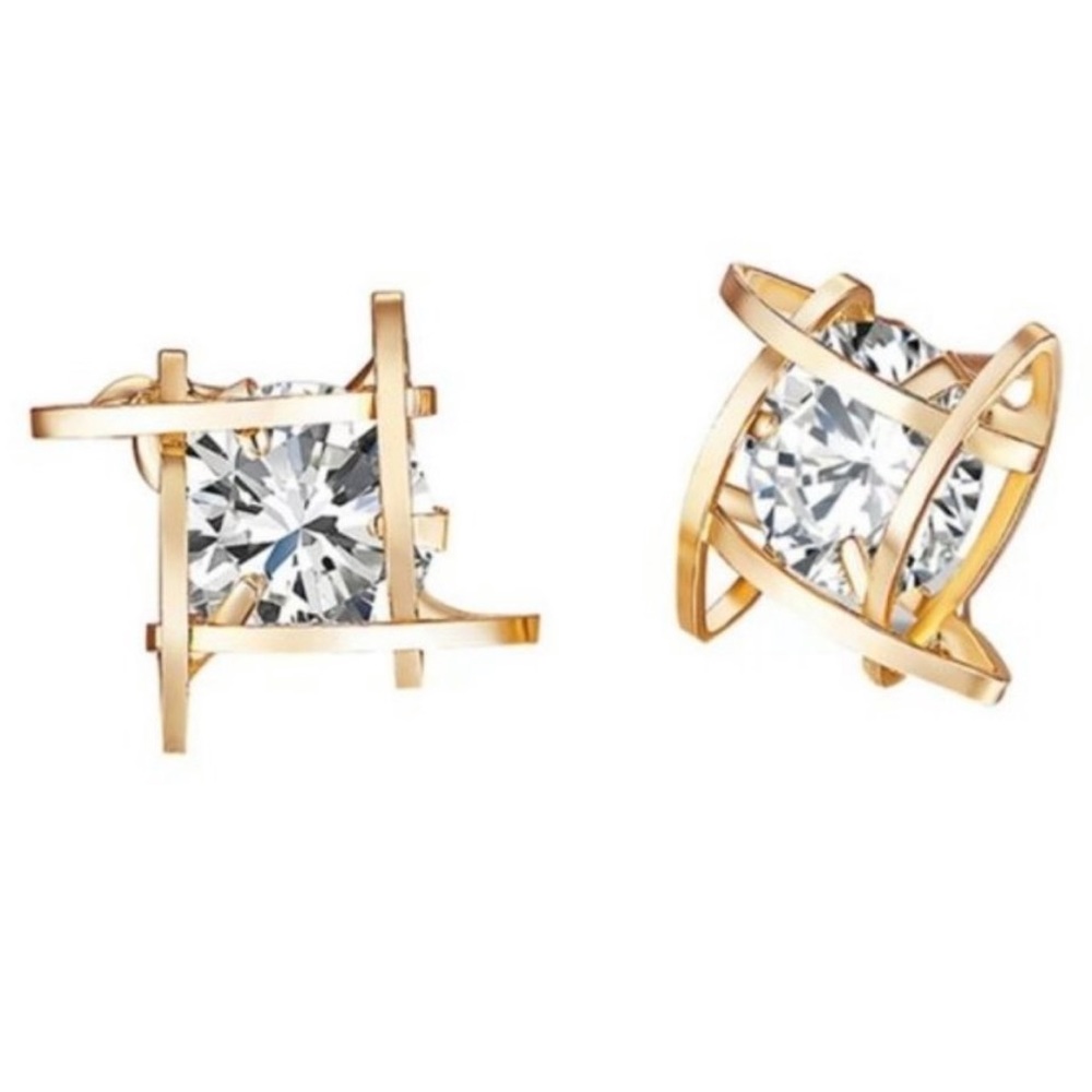 NEW ROUND SOLITAIRE CAGED DIAMOND STUD EARRINGS - Picture 8 of 8